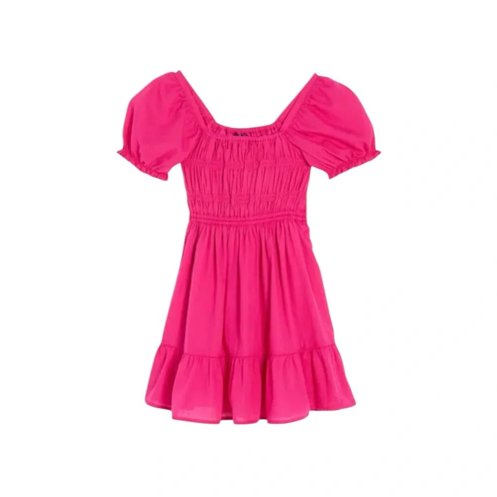 NWT Aqua by Bloomingdales Pink Cotton Voile Smocked Bodice‎ Dress Summer Party
